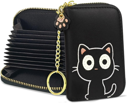 CONISY Cute Credit Card Holder for Women, Small Leather Zipper RFID Card Case Wallet with Removable Keychain...