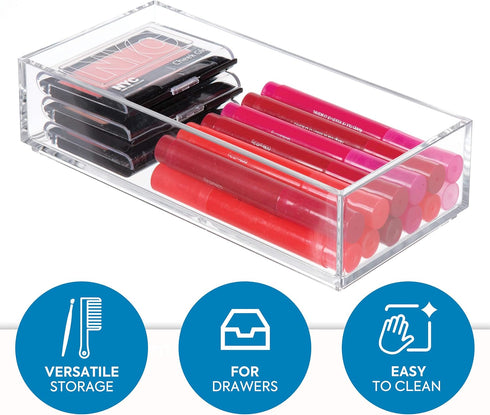 iDesign Clarity Plastic Drawer Organizer for Vanity, Countertop, Bathroom, Kitchen and Cabinet Storage, 8" x 4" x 2", Clear...