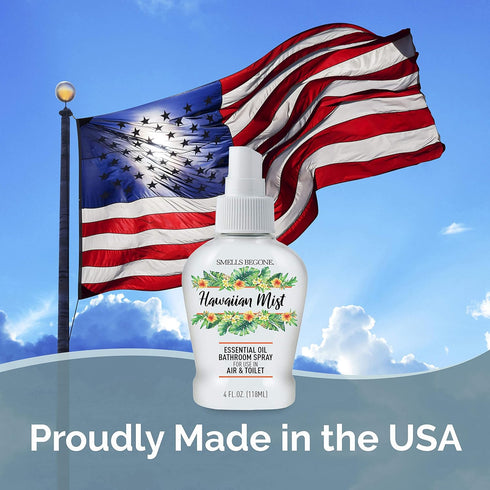 SMELLS BEGONE 4 oz Essential Oil Air Freshener Bathroom Spray - Eliminates Bathroom & Toilet Odors - Made with Essential Oils - Hawaiian Mist Scen...
