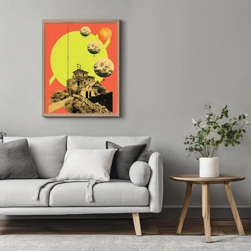 Posterizer 1 pcs-retro surreal happy bright planets collage-Astronomy & Celestial Art-Abstract & Modern Art-Gift for Art Lovers- UNFRAMED Wall Art...