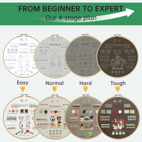 Cyanfour 4 Stage Embroidery Kit for Beginners Adults, Easy to Learn 38 Different Stitches from Instruction & Video, Needlepoint Kits for Adults wi...