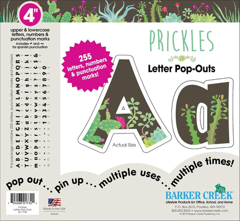 Barker Creek Letter Pop-Outs, 4" Prickles, Multicolor Designer Letters for Bulletin Boards, Breakrooms, Reception Areas, Signs, Displays, And More...