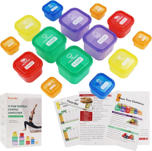 Finorder 21 Day Portion Control Container Kit (14-Piece) with Complete Guide, BPA Free Food Portion Container Set for Meal Prep, 21 Day Lose Weigh...