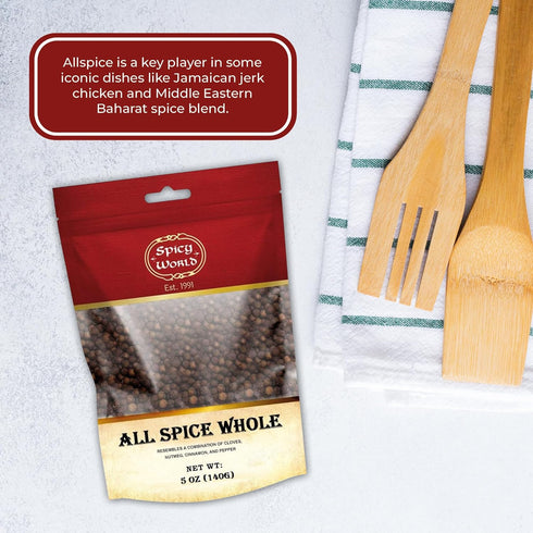 Allspice Whole Berries 5 Ounce Bag - by Spicy World (All Spice) | All Spice Pimento Jamaica Pepper for Cooking & Seasoning | Versatile Berry for C...