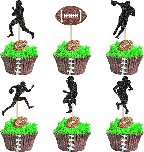 36 PCS Rugby Ball Cupcake Toppers Football Players Sport Cupcake Picks Super Rugby Sports Theme Baby Shower Birthday Party Cake Decorations Suppli...
