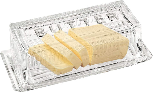 Bezrat Glass Butter Dish with Lid | Classic 2-Piece Design Butter Keeper | Covers and Holds a Standard Stick of Butter | Dishwasher Safe...