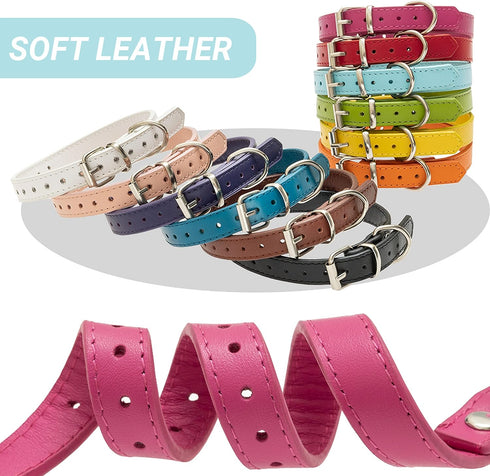 Puppy Collar - Identification ID Leather Small Dog Collars - 12 pcs Adjustable Soft Colorful Cute Pet Basic Collars for Girl Boy Dogs Cats...