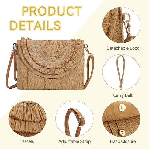 YYW Straw Handbag Straw Clutch Straw Shoulder Bag for Women Summer Beach Cruising Envelope Clutch Raffia Bag...