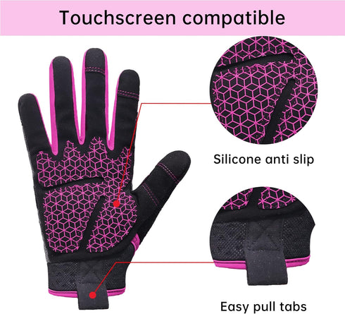HANDLANDY Women Safety Work Gloves Utility Touch Screen Working Grip Glove for Yardwork Gardening Breathable Mechanic Gloves Hot Pink...