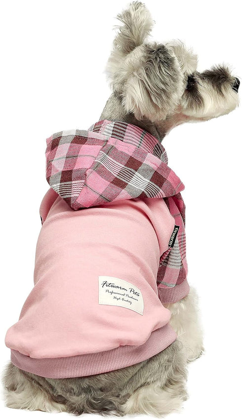 Fitwarm 100% Cotton Girl Plaid Dog Clothes Lightweight Puppy Hoodie Pet Sweatshirt Doggie Hooded Outfits Cat Apparel Pink XX-Large...