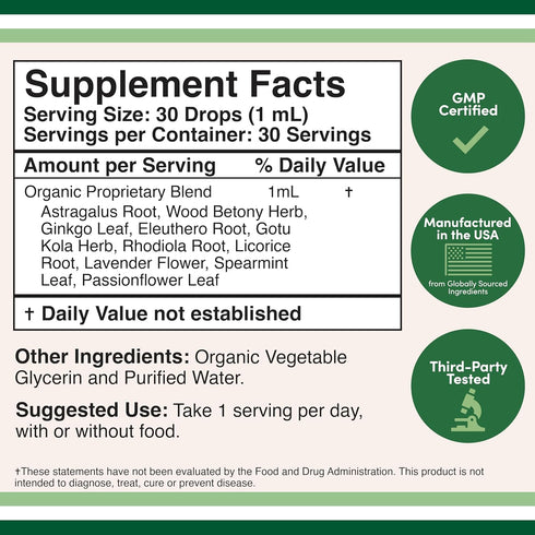 Adrenal Support Supplements (Liquid Drops) - 10 Organic Adaptogens for Adrenal Fatigue (One Month Supply) Cortisol Manager for Stress Relief (10 A...