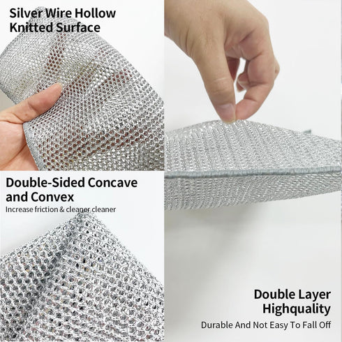 Double Layer Multipurpose Non-Scratch Wire Dishcloth - Soft Wire Dishwashing Rags Safe for Non Stick Cookware for Dishes, Sinks, Counters, Stove T...