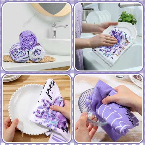 6 Pcs Spring Lavender Kitchen Towel Set Spring Dish Towel Funny Housewife Farmhouse Rustic Bath Hand Towel for Spring Holiday Bathroom Gift, 24 x ...