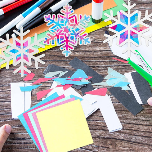 Chinco 18 Pieces Snowflakes Craft Tissue Paper Snowflakes Suncatcher Craft Winter Christmas Craft Window Art Crafts for Kids Classroom DIY Christm...