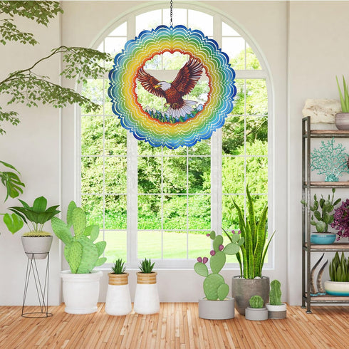 Wind Spinners-12 inch 3D Stainless Steel Eagle Hanging Wind Spinner Metal Wind Catchers Kinetic Sculpture for Lndoor,Outdoor Decor, Yard Art, Gard...