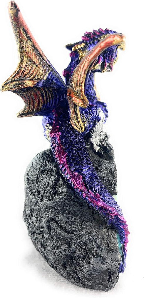 Ain’t It Nice Dragon Statue Rock Faux Geode Cavern Sparkling Medieval Collectible Fantasy Dragon Figurine Décor, Blue 3(L) X 1.5(W) X 4(H) inches...