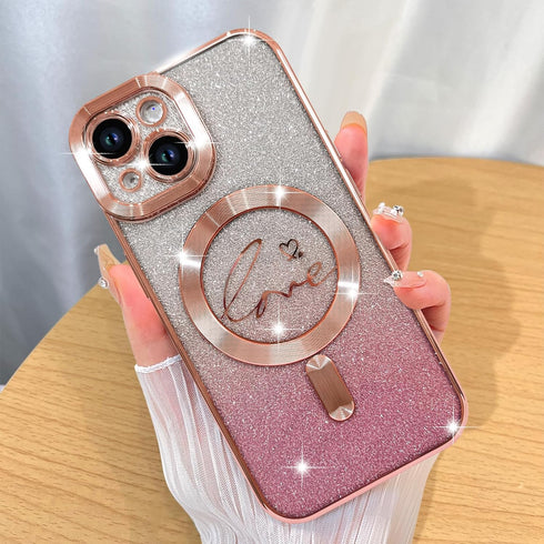 ZIYE Magnetic Case Designed for iPhone 15 Glitter Case Luxury Plating Love Heart Compatible with MagSafe Clear Case with Camera Protector Protecti...