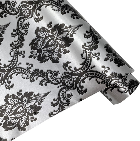 Yifely Retro Black Damask Furniture Paper Self-Adhesive Shelf Liner Light Grey Table Dresser Decor Sticker 17.7 Inch by 9.8 Feet...