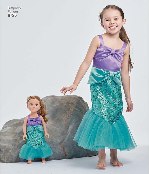 Simplicity 8725 Disney Princess Ariel Halloween Costume Sewing Pattern, for Girls and Dolls Sizes 3-8...