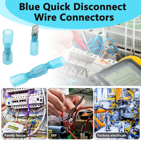 200 Pcs Heat Shrink Spade Connectors, Male and Female Spade Connectors, Blue Heat Shrink Wire Terminals, Insulated Quick Disconnect Electrical Ter...