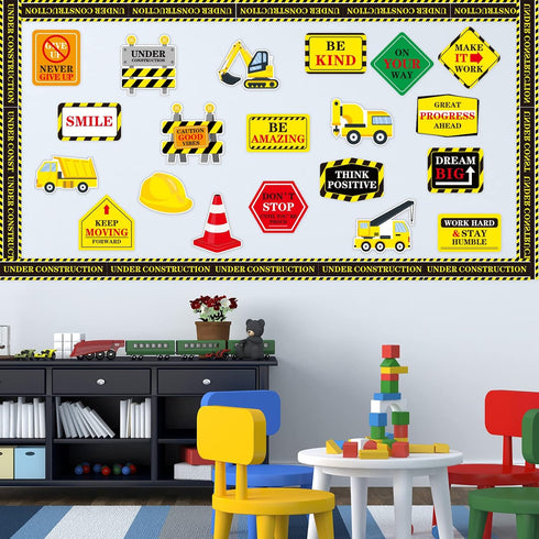 Construction Bulletin Board Set with Bulletin Board Border Under Construction Positive Saying Accent Classroom Decor for Teacher Positive Affirmat...