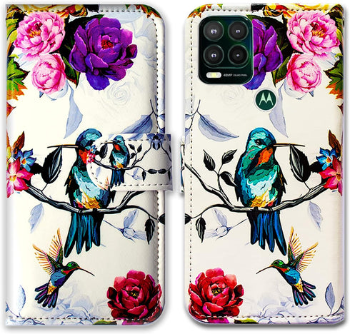 Case for Moto G Stylus 5G(Not Fit G Stylus 4G), Hummingbird in Flowers Bird Leather Flip Phone Case Wallet Cover with Card Slot Holder Kickstand f...