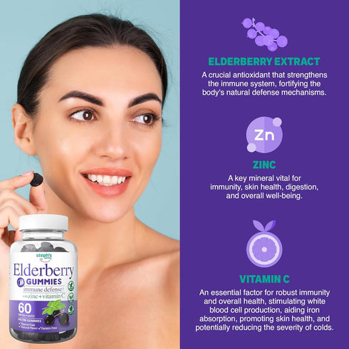 Elderberry Gummies with Vitamin C and Zinc - Immune Booster Elderberry Gummies For Adults and Kids - Vegan Natural Ingredients Defense Multivitami...