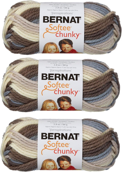 Bernat Softee Chunky Yarn Bundle Super Bulky Number 6, 3 Skeins (Natures Way Ombre)...