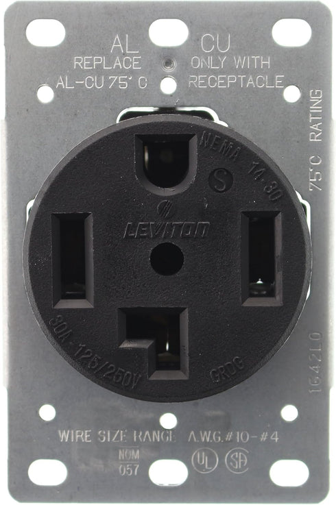 Leviton 4-Wire, 30-Amp, 250V Flush Mount Dryer Receptacle, 278-S00...