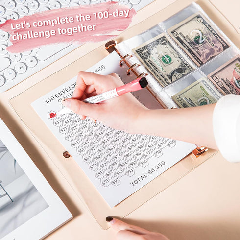100 Envelopes Money Saving Challenge Binder A5 Money Saving Binder with Cash Envelopes Helping You Complete the Challenge to Save $5,050 in 100 Da...