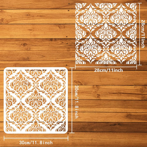 FINGERINSPIRE Damask Stencil 11.8x11.8 inch Flowers Tile Stencil Template Plastic Symmetrical Florals Pattern Stencil Reusable DIY Art and Craft S...