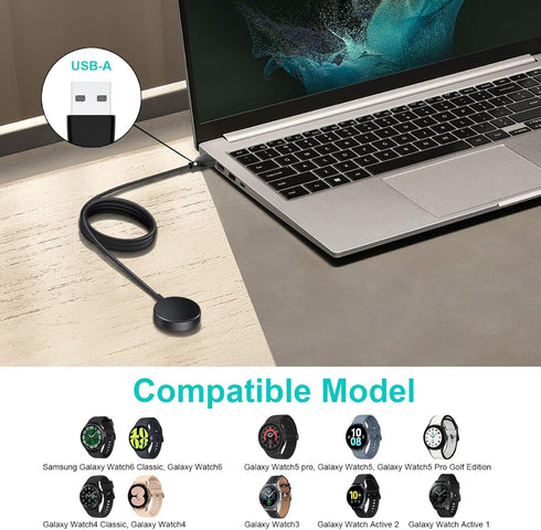 SEVENKA 2-Pack USB Wireless Charger for Samsung Watch Charger, Galaxy Watch6/6 Classic/ 5/5 Pro/4/4 Classic/3/Active 2/1, 1m Long & 30cm Short Rep...