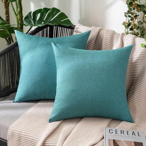 MIULEE Pack of 2 Decorative Outdoor Solid Waterproof Throw Pillow Covers Faux Linen Garden Farmhouse Coastal Cushion Cases for Summer Patio Tent B...
