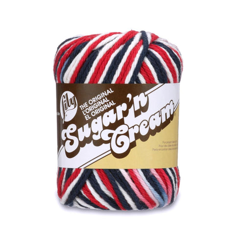Lily Sugar 'N Cream The Original Ombre Yarn, 2oz, Gauge 4 Medium, 100% Cotton, Red White Blue - Machine Wash & Dry...