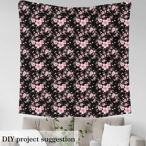 Cherry Blossom Flower Fabric by The Yard Pink Outdoor Blooming Floral Fabric for Craft Art Lovers Japaneses Style Rustic Spring Theme Fabric for D...