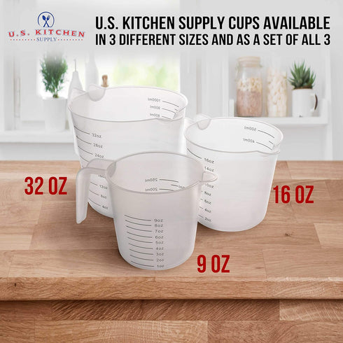 U.S. Kitchen Supply Plastic Measuring Cups with Handles - 16 oz (500 ml) Liquid Measuring Cup Set of 6 - Clear Microwave Safe Kitchen Cups - Measu...