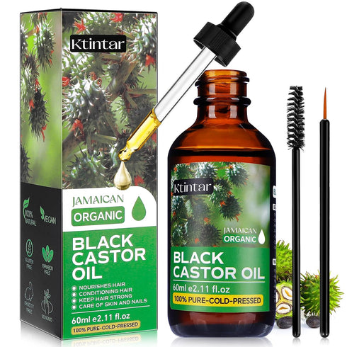 Jamaican Black Castor Oil,100% Pure and Natural Organic Castor Oil Cold Pressed Glass Bottles, Hair Growth, Eyebrow Care, Skin Care, Nourishes & H...