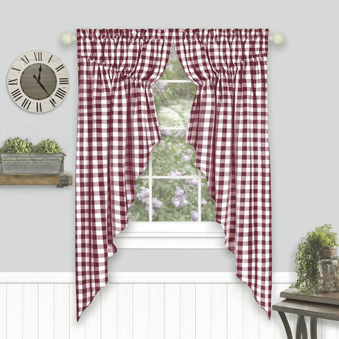 GoodGram 2 Pack Country Farmhouse Plaid Gingham Check Swag Valance Curtain Panels- Assorted Colors (Burgundy)...