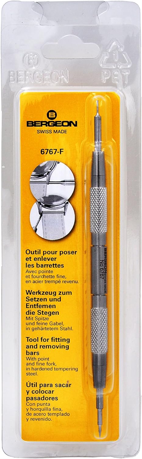 New Package Swiss Made Bergeon 6767-S Watch Spring Bar Tool - Long Stainless Steel Handle with Replaceable Screw(6767-S) (6767-F)...