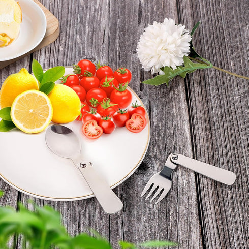 2pcs Replacement Spoons and 1pc Fork Compatible with Thermos Funtainer 10oz Insulated Food Jar, Stainless Steel Metal Folding Spoon Portable Folda...