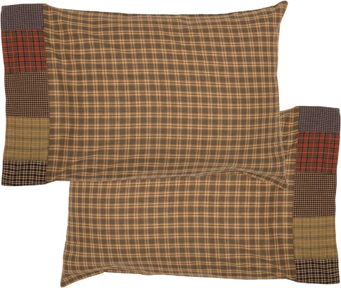VHC Brands Rustic Bedding Ridge Cotton Patchwork Plaid Standard Pillow Case Set of 2, Cedar Green…...