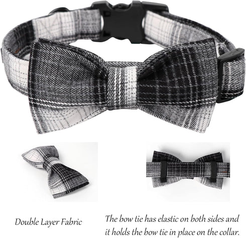 Lionet Paws Dog and Cat Collar with Bowtie Grid Dog Collar Plastic Buckle Light Adjustable Collars for Small Dogs Pets...