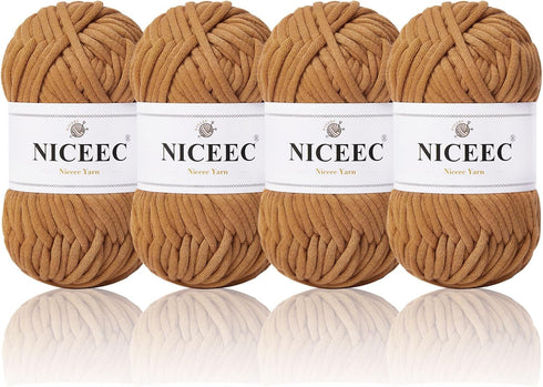 NICEEC 4 Skeins Crochet Yarn Soft Knitting Yarn for Beginners Cotton-Nylon Blend Yarn Easy-Use Yarn for Starters Crochet Kit Making Yarn for DIY C...