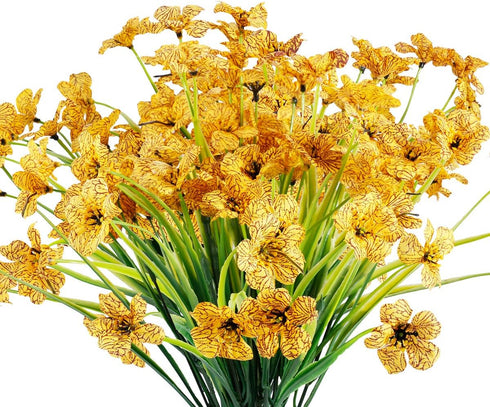 12 Bundles Artificial Flowers Outdoor UV Resistant Flowers No Fade Faux Plastic Plants Garden Porch Window Box Decorating (Yellow)...