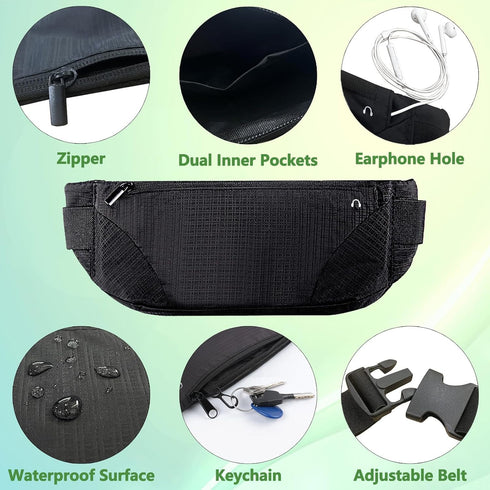 Slim Waist Bag for Running,Running Belt for Sports Travel Working Out, Running Fanny Pack for Women and Men Crossbody Money Belt Bum Bag with Adju...