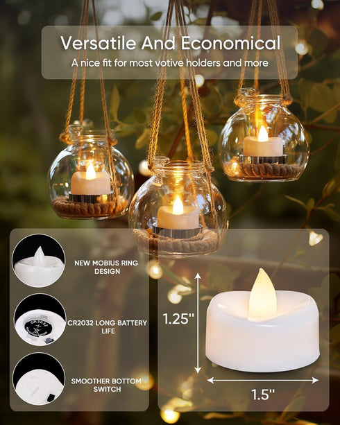Flameless Candles, 12-Pack Tea Lights Candles Battery Operated Bulk, Flameless Tealight Candles, Realistic Tea Lights for Halloween Christmas Wedd...