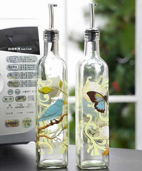 CEDAR HOME Olive Oil Bottle Set Glass Dispenser Vinegar Cruet 17oz. with Stainless Steel Leak Proof Pourer Spout for Cooking or Salad...