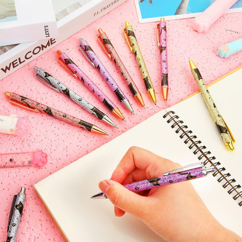 10 Pcs Cat Pens Sparkly Pretty Pens Cute Cat Kawaii Pens for Cat Lovers Fancy Gel Pens Metal Retractable Black Ink Ballpoints for Women Girls Teac...