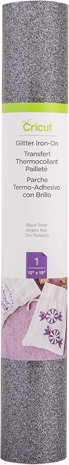 Cricut Glitter Iron On, Black (12'x19' Roll) - HTV Heat Transfer Vinyl, Compatible with Cricut Heat Presses & Maker + Explore Machines...