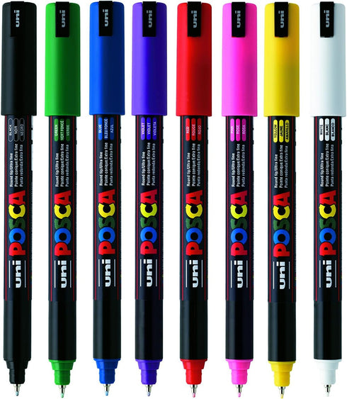 Posca PC-1MR Permanent Marker Paint Pens. Ultra Fine Tip for Art & Crafts. Multi Surface Use On Wood Metal Paper Canvas Cardboard Glass Fabric Cer...